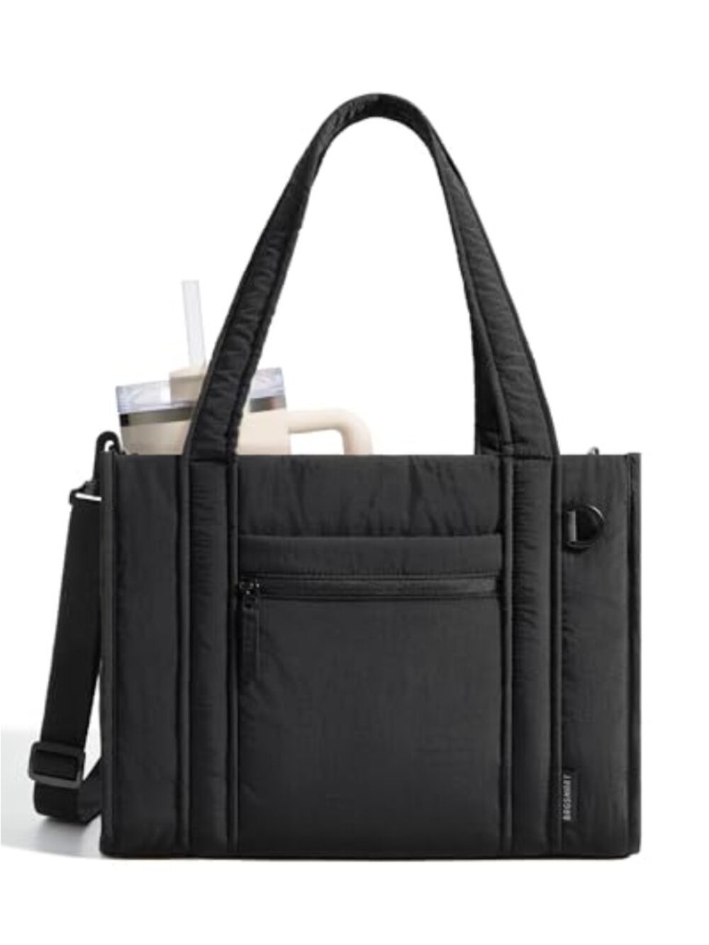 Water-Resistant Quilted Tote Bag with Detachable Strap for Work College
